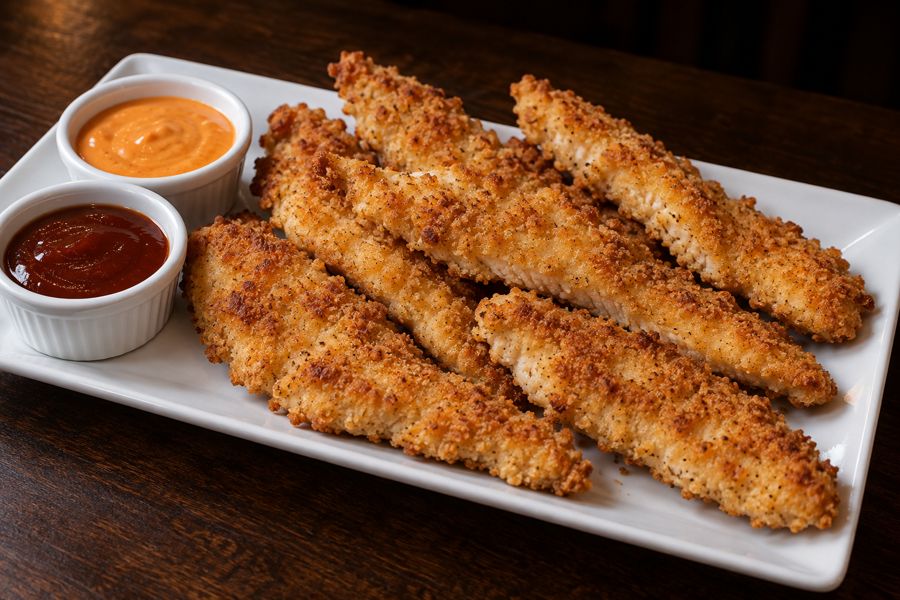 Hand-breaded chicken tenders with dipping sauces